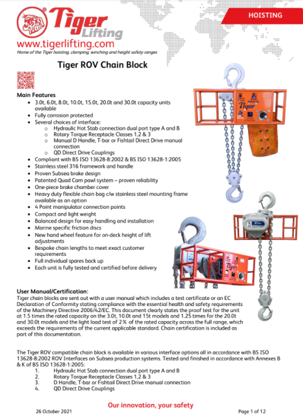 Tiger Lifting ROV Chain Block